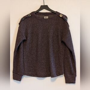 Haute Project LA Open Knit Sweater Shoulder Button Detail Med Earthy Casual Cozy